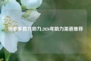 拼多多首刀助力,2026年助力渠道推荐