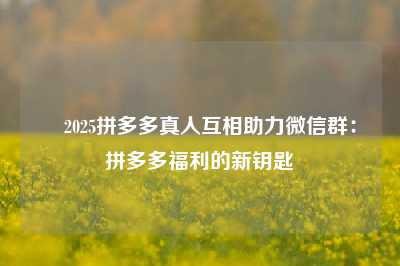 ✅2025拼多多真人互相助力微信群:拼多多福利的新钥匙