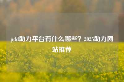 pdd助力平台有什么哪些?2025助力网站推荐