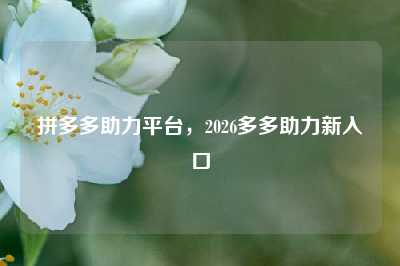 拼多多助力平台，2026多多助力新入口