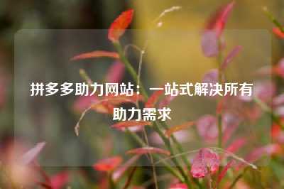 拼多多助力网站:一站式解决所有助力需求