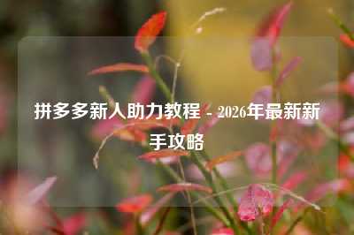 拼多多新人助力教程 - 2026年最新新手攻略