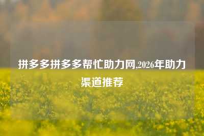 拼多多拼多多帮忙助力网,2026年助力渠道推荐