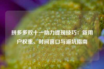 拼多多双十一助力提现技巧:新用户权重、时间窗口与避坑指南